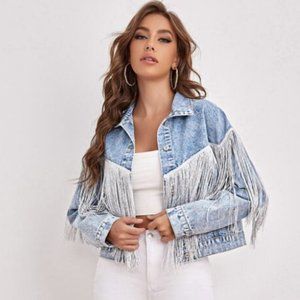 Denim Sparkle Fringe Jacket